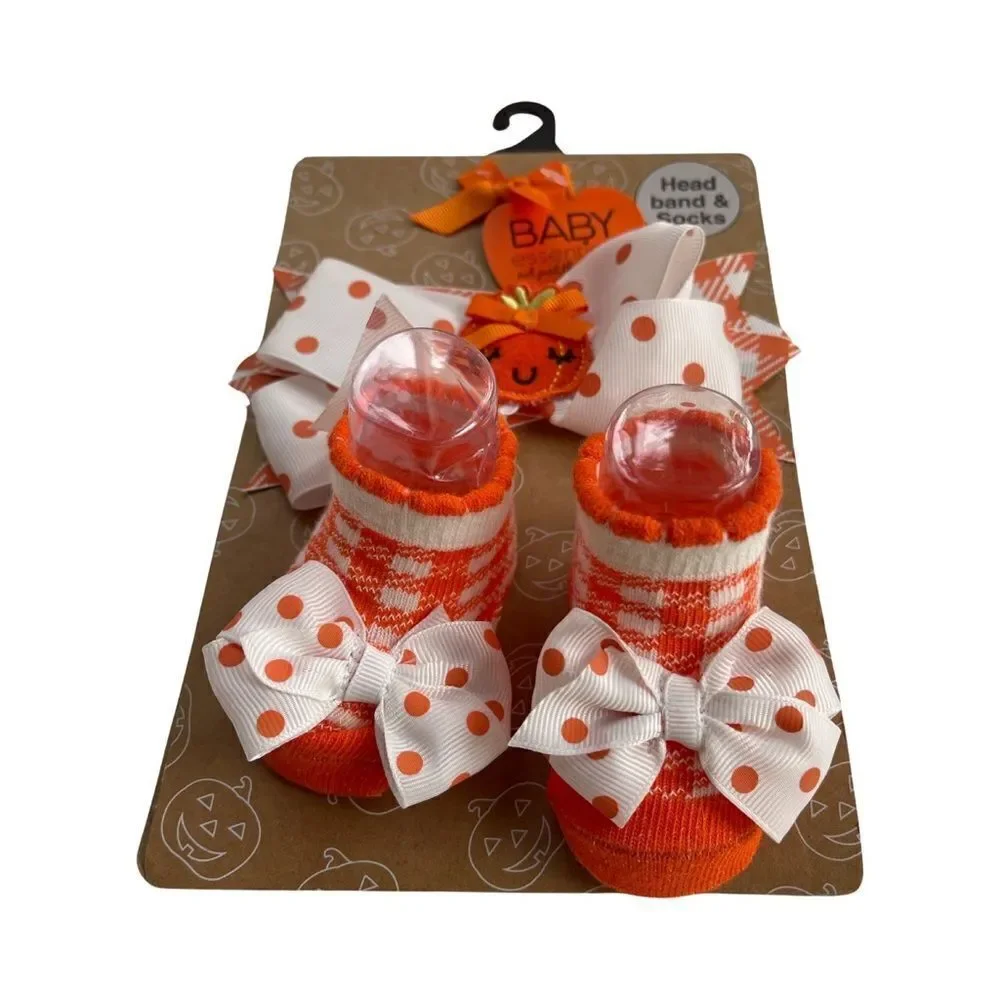 Baby Essentials Infant Girls Halloween Headwrap and Socks Set 0-6 Months NWT